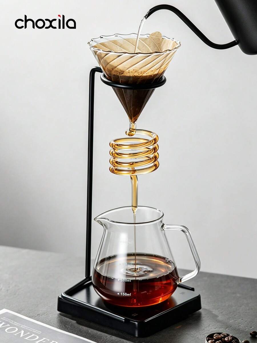 choxila 1pc Vintage Handle Coffee Pour Over Kettle Metal Stand Drip Glass Filter Cup Universal - Filter Cup Holder - View 1