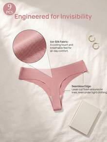 GYEY 9pcs Assorted Color Seamless Thong Panties, Butt Lifting Invisible Underwear - Multicolor - View 6