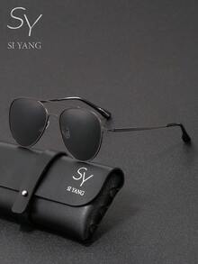 SY SI YANG 品牌 1 副雙橋圓框飛行員偏光時尚眼鏡，中性不鏽鋼超薄輕量金屬鏡框，適合戶外釣魚、海灘、開車、度假、商務時尚眼鏡，附眼鏡盒與清潔布 - A - 查看 2