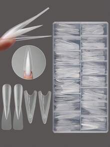 240 pièces Pointes d'ongles sandwich double face originales, forme longue, 15 tailles, moules d'ongles double face, convient pour le gel de construction, extension rapide des ongles, moules d'ongles en gel polymère, outils de salon de manucure - Multicolore - Voir 1
