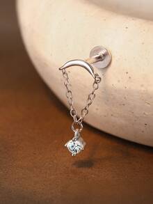 AnlaScheer 1 Stück Moissanit 925er Sterlingsilber Einzelstein Quaste Kette Helix Knorpel Piercing Ohrring, Damen Verlobungs Hochzeit Braut Schmuck - Silber - Übersicht 3