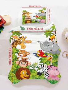 2PCS Kids Jungle Animals Bedding Set For Toddler, Cute Cartoon Safari Animals Print Duvet Cover Set , Soft Zoo Themed Bed Decor For Boys And Girls - Multicolor - View 15