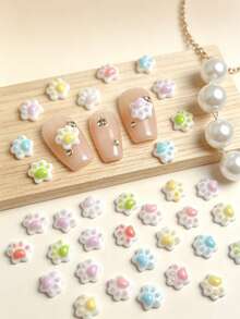 10-100件 10*10mm 極光幻彩貓爪樹脂美甲飾品 可愛3D美甲裝飾 - 彩色 - 查看 10