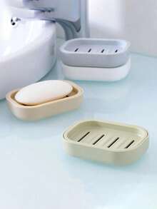 1pc Minimalist Dual Compartment Soap Dish With Efficient Drainage Holes For Quick Water Drainage And Anti-Water Accumulation - Solid Color - View 7