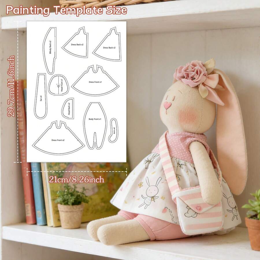 布料兔子造型縫製模板,A4尺寸可重複使用PET模板,適用DIY軟兔子雕塑,適合縫紉初學者,創意手工復活節手工藝首選 - A - 查看 1