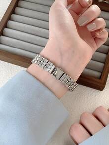 1件女款手錶錶帶，方形小錶盤鑲鑽裝飾，優雅百搭精準石英手錶，適合日常佩戴 - 銀色 - 查看 6
