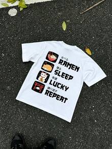 Men's Simple Food Print Graphic Round Neck Short Sleeve Summer White T-Shirt - White - View 2