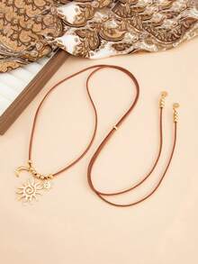 1 pieza Collar con colgante de luna de llama bohemia & girasol, elegante & lujoso collar de terciopelo coreano, versátil para uso diario, festival, fiesta, regalo para mujeres - collar largo - Ver 5