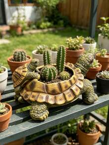 1件裝迷人母子海龜造型植栽裝飾品－創意樹脂動物雕塑，適合多肉植物與綠色植物，室內/室外園藝裝飾，陽台、露台、花園適用，完美海龜主題花園裝飾 - A - 查看 2