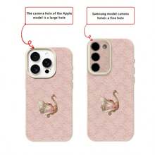 1pc TPU Material Vintage Pink Tone Lace Swan Pattern Phone Case Compatible With IPhone 17 Pro Max/17/16 Pro Max/15/13/12/11/ S20 FE/A15/S24/A55/ Note 11/Note 12/Note 13 Pro Full Coverage Shockproof Soft Shell Protective Cover - White - View 8