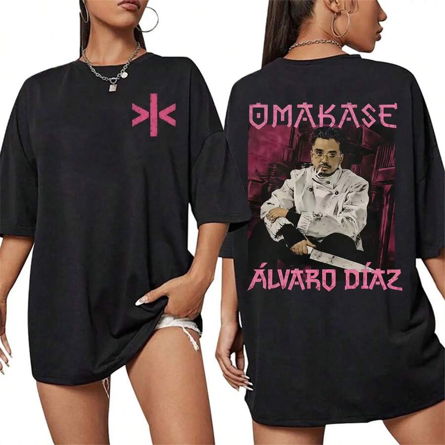 Alvaro Diaz Omakase Nuovo Album 2026 T-Shirt Grafica per Uomo e Donna Moda Vintage Manica Corta Magliette Estive Oversize - nero - Visualizzare 1
