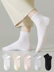 ZUJO 5 Pairs Women's Colorful Polka Dot Short Socks, Skin-Friendly Soft Breathable, Suitable For Spring Autumn Summer Daily Wear, Random Color - Multicolor - View 3