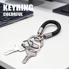 Men's Braided Rope Keychain, Commuter Multi-Compartment Key Storage Lanyard, 8-Ring Classified Key Ring, Car Key Lanyard Multi-Function Metal Ring Minimalist Premium Key Pendant, Outdoor Anti-Slip Paracord Handheld Key Pendant Multi-Function Classified Key Ring - Multicolor - View 9