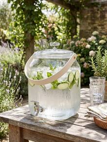 Clear Plastic Beverage Dispenser,Detachable Sturdy Leather Handle,Wide Opening Easy Filling&Cleaning, Multi-Purpose Jar For Infused Water,Cold Brew Tea,Punch,Sangria,Ideal For Kitchen,Garden Parties,Wedding,Barbecues And Outdoor Gatherings - Multicolor - View 6