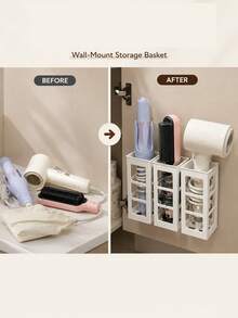 Wall-Mounted Hair Tool Storage Rack, No-Drill Curling Iron Straightener Comb Hair Dryer Storage Box, Bathroom Cabinet Door Built-In Shelf, Cord Organizer - Multicolor - View 7