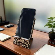 1pc Leopard Print 2D Flat Pattern Design Phone Charging Accessory, Portable Stand, Adjustable Height, Easy Assembly, Small Multi-Layer Storage Platform For Office, Study, Travel And Leisure - A - View 3