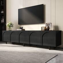 Lowboard TV Stand For Living Room / Modern TV Cabinet With 5 Doors / Arched Door Design / Ample Storage Space / Metal Feet / Suitable For The Living Room - 黑色 - 查看 2