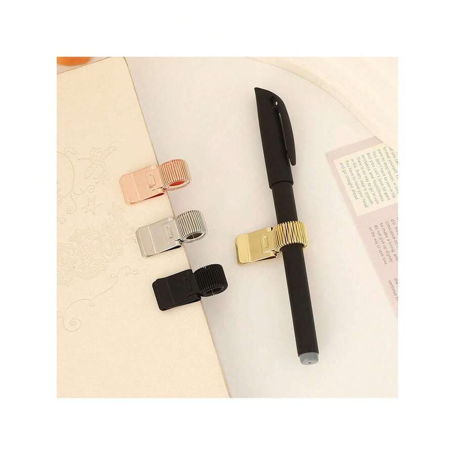 Handheld Notebook Clip With Spring-Loaded Pen Holder, Portable Notebook Clip, Office Electroplated Galvanized Alloy Pen Accessory Clip - Single Piece - View 1