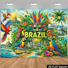 1pc Brazil Rio Carnival Theme Banner, Polyester Material, Suitable For Birthday, Brazil Festival Party, Sports Event Viewing Party, Indoor/Outdoor Decoration, Home Decor, Garden, Yard Decoration And General Theme - A - View 4