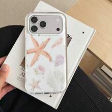 1件夏季海洋閃粉透明手機殼，水彩海星與貝殼防震保護殼，適用於 iPhone 17/16/15/14/13 Pro Max - 白色 - 查看 1