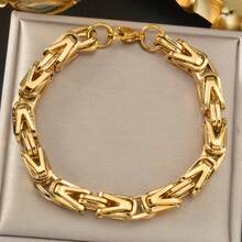 Fashionable Men Stainless Steel 18K Gold-Plated Geometric Cuban Bracelet Hip-Hop Style Suitable For Daily Gatherings Father Gifts Boyfriend Gifts - Gold - View 7