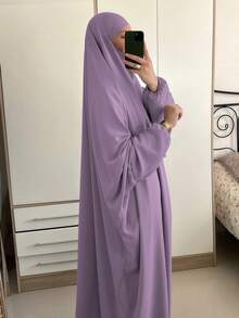 1件穆斯林女款祈禱頭巾，寬鬆長袍設計，隱私性佳，高級吉爾巴布伊斯蘭服飾 - 彩色 - 查看 13