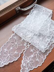 White Lace Scarf, Floral Embroidery Pure Silk Ribbon Scarf, Elegant Headband And Neck Scarf, Suitable For Hair, Bag, And Clothing Decoration, Perfect For Family And Gifts - One Size - View 6