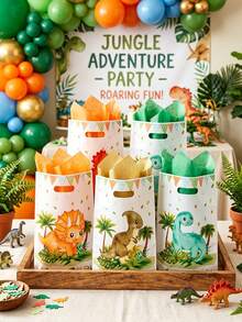 10/25/50 piezas Bolsas de regalo con estampado de dinosaurio, bolsas para envolver regalos, bolsas de tela, bolsas de recuerdos para fiestas con patrón de dinosaurio de dibujos animados, decoraciones de cumpleaños, suministros para fiestas de cumpleaños con tema de dinosaurio, bolsas de recuerdos para baby shower, suministros para fiestas de primer cumpleaños, suministros para fiestas de revelación de género, decoraciones para fiestas de bebé niño y niña, suministros para baby shower, decoraciones para fiestas de primer cumpleaños, recuerdos para fiestas - Dinosaurio de dibujos animados - Ver 3