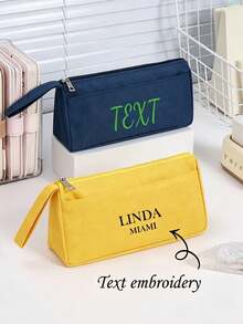 Estuche de lápices de unicolor con nombre personalizado impreso, bolsa de lápices portátil con nombre personalizado, bolsa de papelería de varios compartimentos de color macaron, adecuada para estudiantes para uso diario de vuelta a la escuela - Multicolor - Ver 2