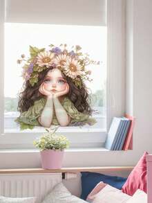 1pc Healing Fairy Tale Style Toilet Decor Sticker, Forest Flower Fairy/Moonlight Fairy Design, Waterproof Removable Bathroom Wall DIY Renovation Style Sticker - Wall Stickers - View 9