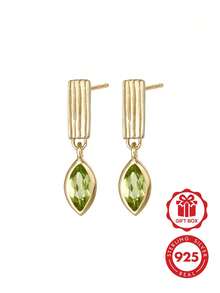 925纯银定制复古优雅锆石竖纹吊坠耳环，适合女士日常佩戴 - Zircon Drop Earrings - 查看 1