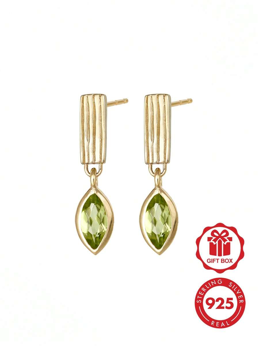 925纯银定制复古优雅锆石竖纹吊坠耳环,适合女士日常佩戴 - Zircon Drop Earrings - 查看 1