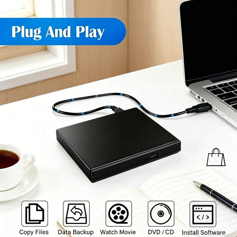 USB 2.0 Ultra-Slim External CD DVD Drive, CD-R/DVD-R Burner Compatible With Laptop And Desktop