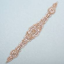 1pc Handmade Rhinestone Bridal Belt Women's Rhinestone Wedding Dress Accessory - Gold Applique - View 3