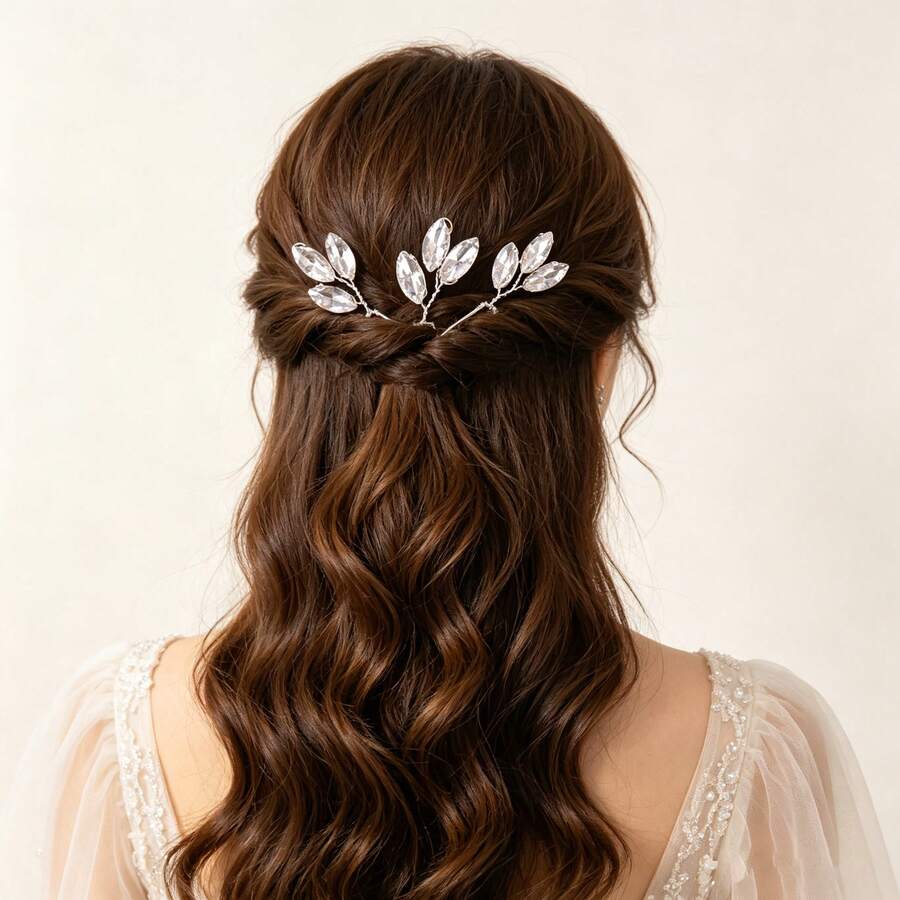 3pcs Elegant Glass Hair Sticks Bun Accessories Bridal Wedding Minimalist Sparkling Crystal Hair Ornaments - Gold - View 1