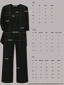 3件組女款休閒純色套裝：夾克/開襟衫 + 圓領無袖上衣 + 鬆緊腰直筒長褲 優雅黑色 - 黑色 - 查看 9