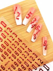 Red Digital Pattern Nail Stickers With Adhesive DIY Nail Art Decoration 2pcs/Pack - Red - View 6
