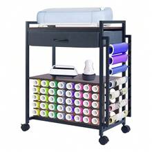 Craft Cart With Holder For 47 Vinyl Rolls And Storage Drawer, Compatible With Cutting Machines. - Black & Brown - View 1