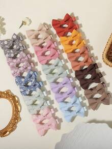 10pcs Solid Color Embroidered Bow Hair Clips, Spring/Summer Travel & Daily Outfit Accessories - Mixed color - View 2