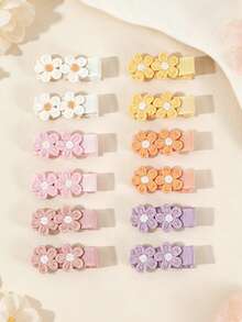 12pcs/Set Baby Girl Dopamine Style Cute Flower & Heart Hair Clips, Non-Damaging, Suitable For Holidays And Daily Use Y2 - 彩色 - 查看 1