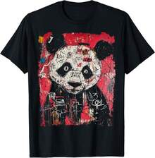 T-shirt graffiti panda style pop art des années 90, style y2k, t-shirt d'été pour femmes, chemise d'été pour femmes - Noir - Voir 1
