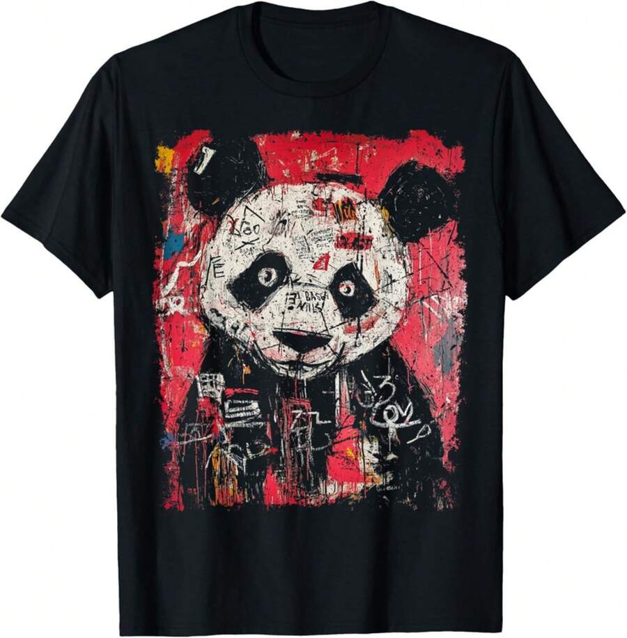 T-shirt graffiti panda style pop art des années 90, style y2k, t-shirt d'été pour femmes, chemise d'été pour femmes - Noir - Voir 1