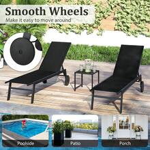 Patio Chaise Lounge Set Of 2 Fabric Lounger Chair With Tempered Glass Coffee Table Adjustable Backrest & Wheels Outdoor Lounge Reclining Chair For Backyard Poolside - Black - View 2