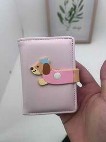 Cute Dog Pattern Compact Wallet, Korean Style Small Portable Multifunctional Card Holder & ID Holder, Holiday Graduation Teacher Appreciation Gift, Purple Girls Purse Mini Wallet - Multicolor - View 9