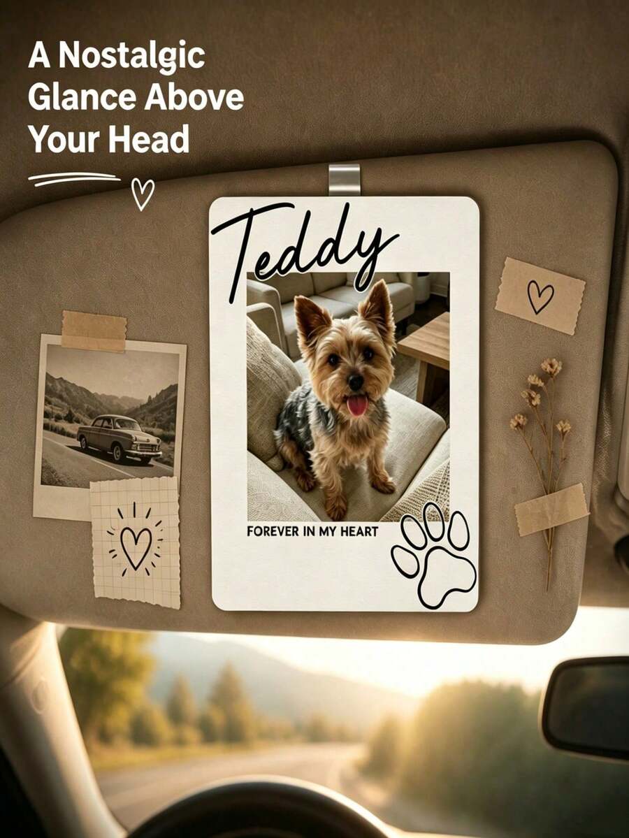 1pc Customized Pet Photo Frame, Customized Car Sun Visor Clip, Customized Photo And Text, Personalized Dog Sympathy Gift, Pet Memorial Keepsake, Customized Dog Photo Car Sun Visor Clip, Pet Memorial Gift, Car Dog Memorial Gift, Pet Birthday Gift - Pet Model - View 1