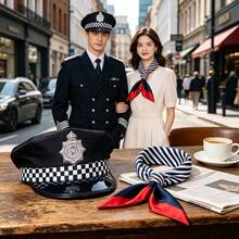 1件/2件/6件 女款帽子，附銀色徽章，黑色帽簷，藍色警察帽配格紋飾邊，萬聖節角色扮演配件 - 彩色 - 查看 2