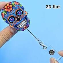 2D Non-3D Skeleton Creative Halloween Theme Retractable ID Badge Lanyard With ID Clip - Acrylic Employee Name Tag Holder, Doctor Nurse Assistant Card Display Holder, Suitable For Hospital Work, Holiday Gift - A - View 5