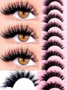 LYBCG Transparent Stem 8D Clusters False Eyelashes Natural Cat Eye Lashes Wispy Eyelashes 22mm False Eyelashes Wispy Lash Strips 3D Volume Fake Eyelash Thin Cotton Band Soft Eye Lash Pack 10 Pairs  Reusable Lash Clusters - 黑色 - 查看 1