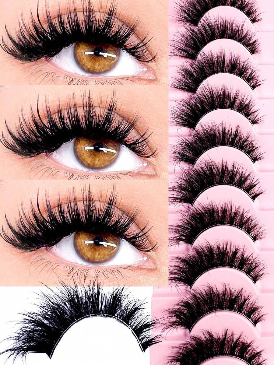 LYBCG Transparent Stem 8D Clusters False Eyelashes Natural Cat Eye Lashes Wispy Eyelashes 22mm False Eyelashes Wispy Lash Strips 3D Volume Fake Eyelash Thin Cotton Band Soft Eye Lash Pack 10 Pairs Reusable Lash Clusters - 黑色 - 查看 1