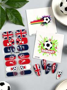 1 Set Fan Celebration Kit, British Football Style Nail Stickers + Graffiti Tattoo Stickers, Match Fan Party Atmosphere Support Tool, DIY Nail Art Stickers And Body Decoration Stickers - Multicolor - View 6